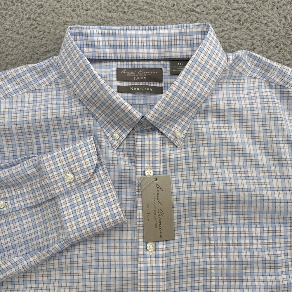 Daniel Cremieux Button Up Mens XXL Blue Plaid Supima Cotton Non-Iron Long Sleeve